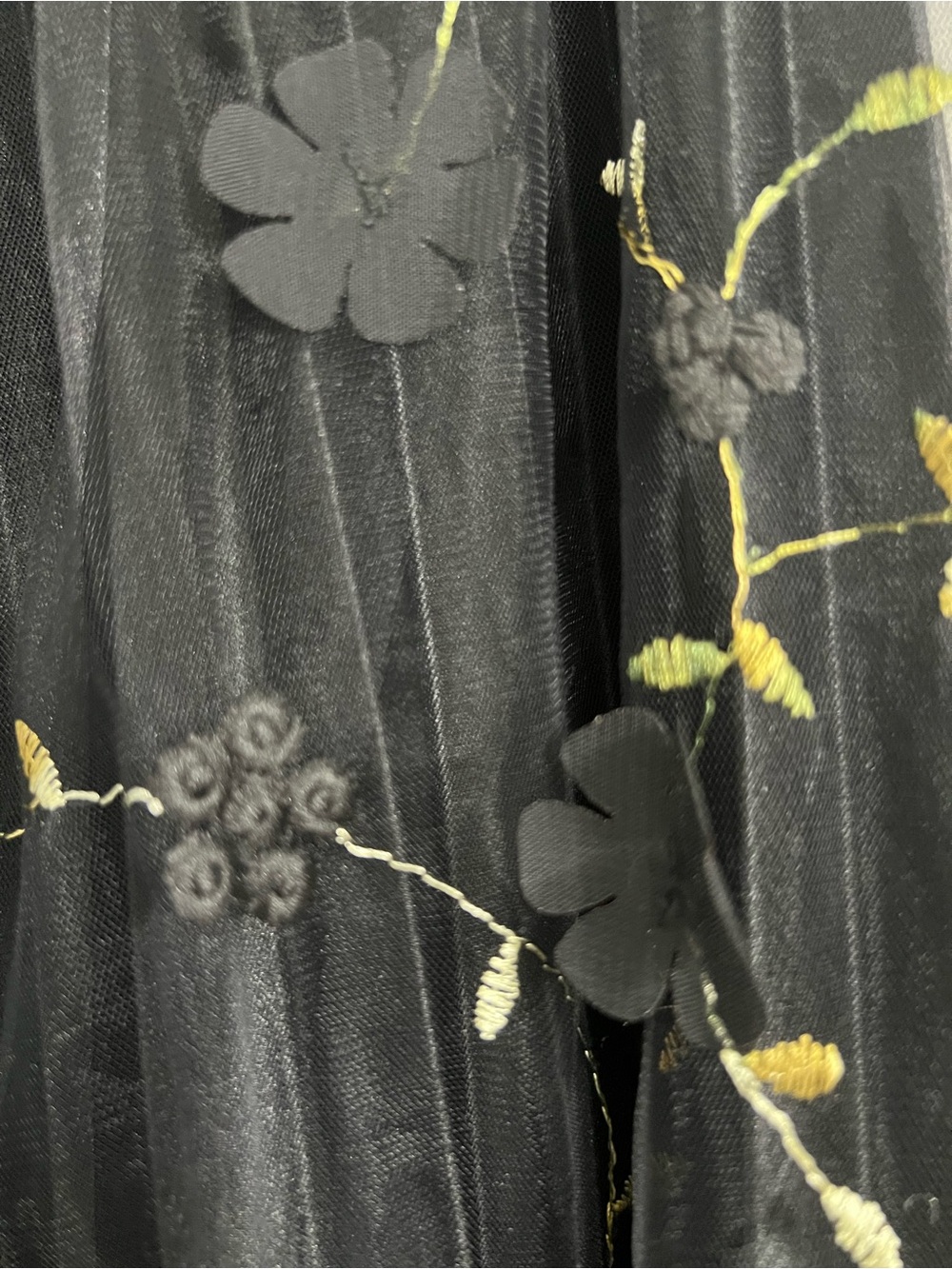 twik Black Midi Skirt with Yellow-Green Floral Embroidery - Picture 3 of 3